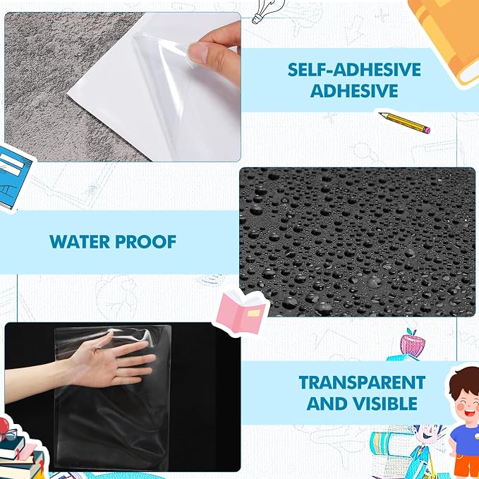 Outus 60 Pcs Self Adhesive Shop Ticket Holders Clear Plastic Sleeves Adhesive Pockets Work Order Job Ticket Holders for Back to School Student Label Home Office Posting Signs (11 x 8.5 Inch)