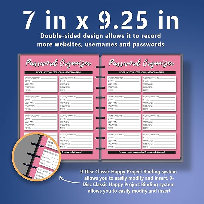 Insert for 9-Disc Classic, Color Password Tracke，Pre-punched Inserts,Refill Calendar