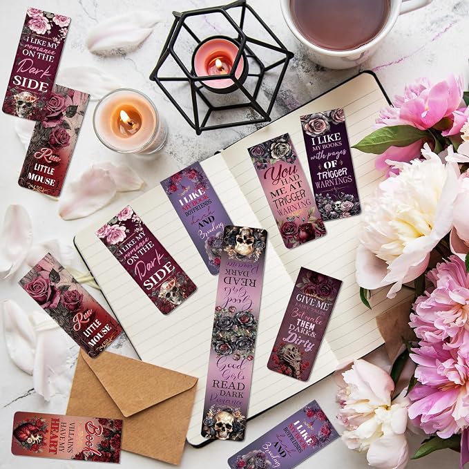 Dark Romance Magnetic Bookmarks Gifts - Wxiben 30 Pcs Romance Merch Magnet Book Page Markers Skull Roses Bookmark Clips Gift for Home Book Lovers Students Teacher School Reading Office Supplies