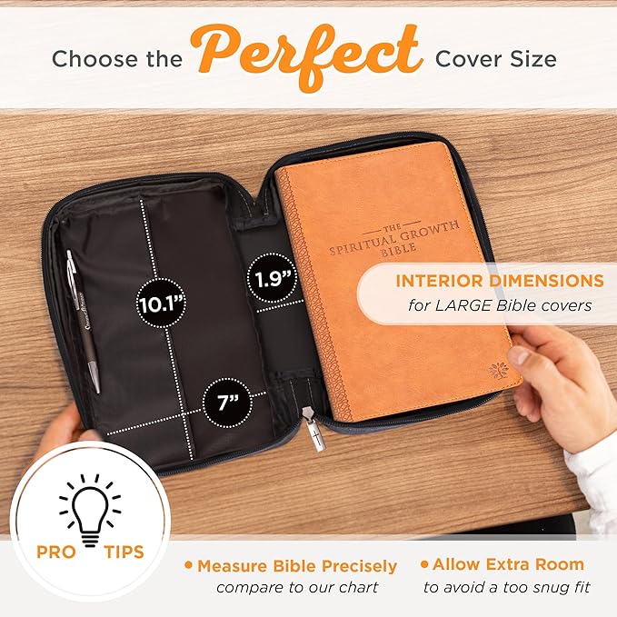 Christian Art Gifts Men & Women’s Bible Cover – Gray Canvas, Large Size with Jesus Fish Symbol – Durable, Inspirational Scripture Case with Zipper Closure, Handle, Pen Loop & Storage Pockets