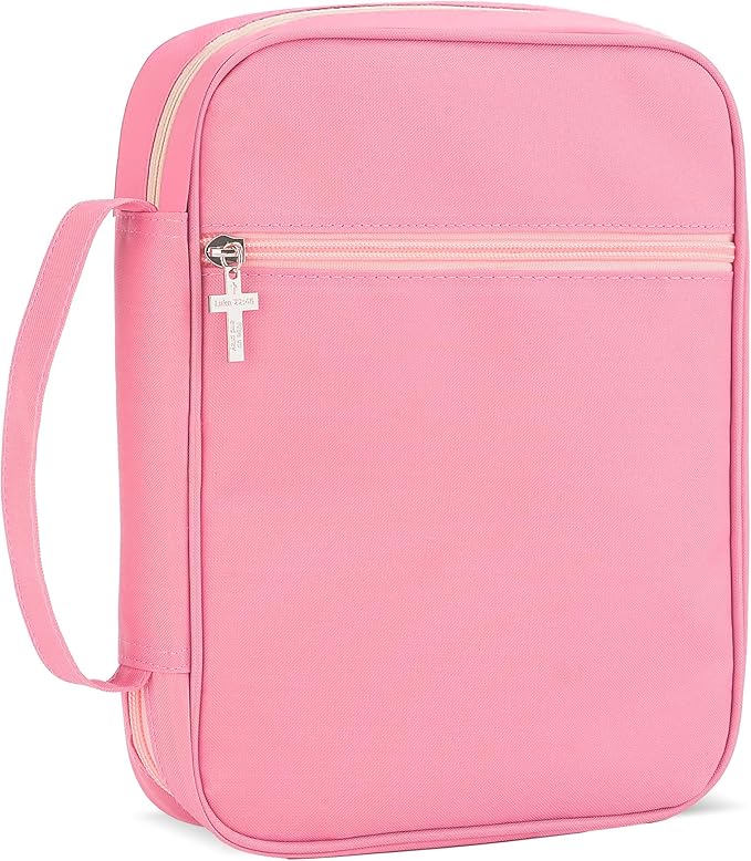 Bible Cover with Durable Handle, Carrying Book Case Church Bag Bible, Protective with Zippered Pocket, Bible Study Accessories Supplies, Gift for Mother Lady Women Men(Pink)