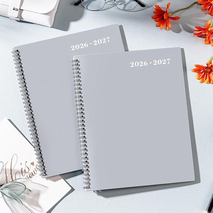 2026-2027 Monthly Planner/Calendar, July 2026 - December 2027, 18 Monthly Planner with Tabs & Pocket & Label, Contacts, 9" x 11", Thick Paper, Twin-Wire Binding - Dark Grey