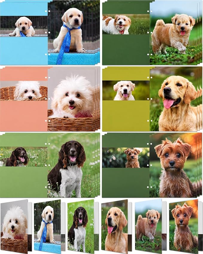 Handepo 18 Pcs Cat Dog Pocket Folders 2 Pocket Letter Size 3 Ring Pet File Folder Portfolio Kitten Decorative Folders for Teachers Students School Office Party Supplies 12x9.25 Inch (Dog)