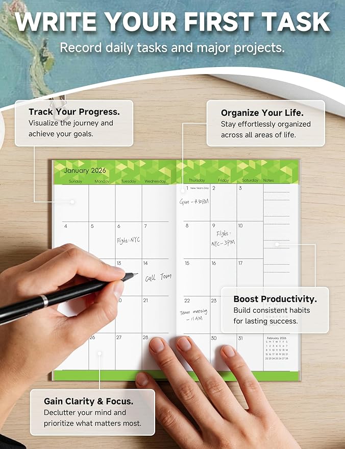 Pocket Calendar 2026-2028 Art Series, Monthly Planner Jan 2026 to Jul 2028 (3.7" x 6.7") Perfect Purse Calendar, Pocket Agenda with Protective Plastic Sleeve-Almond Blossom