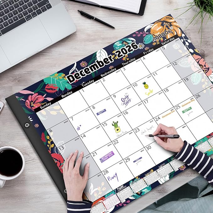 Large 22''x17'' Desk Calendar 2026, Use January to Dec 2026, Big Deskpad Calendar or Extra Large Monthly Organizer Desk/Wall Planner, Colorful Seasonal Designs