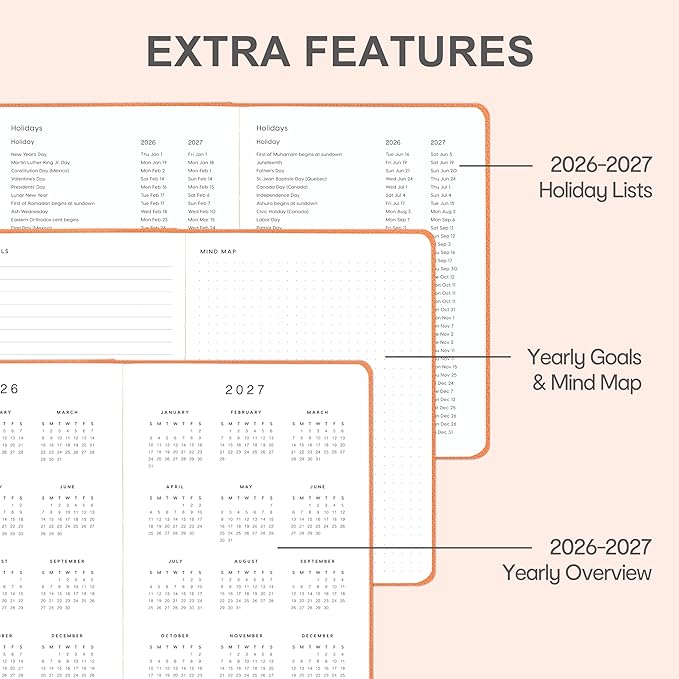 And Per Se Undated Weekly Planner 2026, A5 size Leather Hardcover Planner with Goals & Habit Tracker – ADHD Planner & Productivity Journal (Pumpkin Orange)