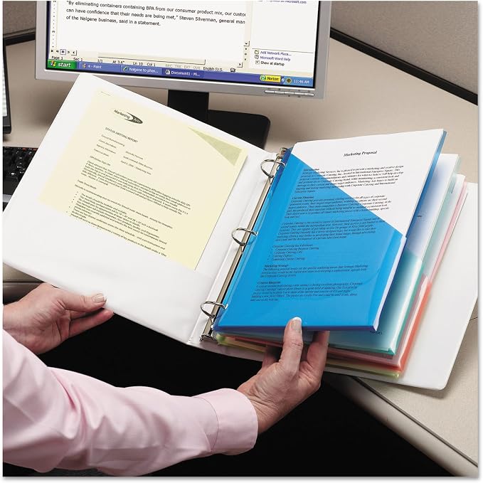 Smead Organized Up Poly Translucent Slash File Jacket, Three-Hole Punched, Letter Size, Assorted Colors, 5 Count