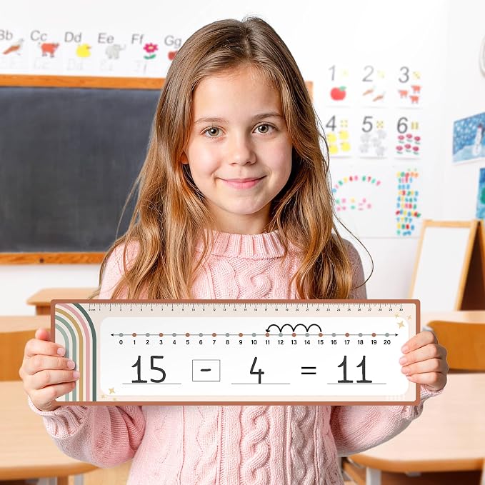 26 Pack Rainbow Boho Number Line Dry Erase Boards Cards, 14"x4", Double-Sided, 0-10 on One Side & 0-20 on Other Side, Math Manipulatives for Student, Education Classroom Must Haves