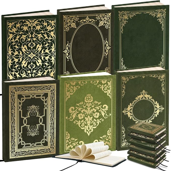Gilprop 6 Pack Vintage Book Cover 9 x 11 in Jumbo Stretchable Book Cover for Most Hardcover Fabric Reusable Washable Protective Covers for Textbooks(Green)