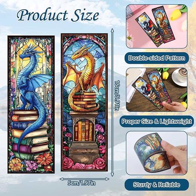 Dragon Stained Glass Transparent Bookmark - Wxiben 10 Pcs Fantastic Transparent PVC Bookmark Cool Dragon Floral Book Mark Page Clips Gifts for Women Men Book Lovers Teacher Student Bookish Readers