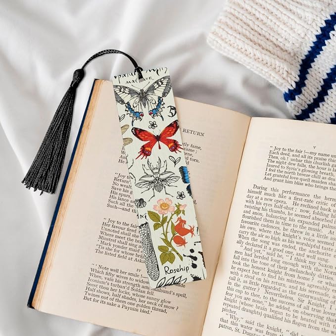 Butterfly 5pcs Wood Bookmarks with Tassel for Planner Reading Book Lovers Accessory Readers Men Women 4.6 X 1.2 Inch