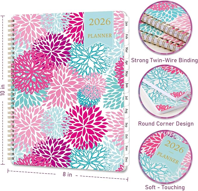 2026 Planner - 9'' x 11'' Calendar Planner 2026, Jan. 2026 - Dec. 2026, Planner Weekly and Monthly, Large Planner 2026 with Monthly Tabs, Inner Pocket