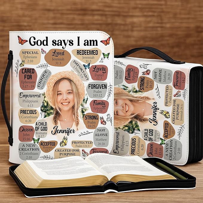 Custom Leather Bible Cover with Name – Personalized Bible Case for Women Zippered with Handle, Bookmark & Storage Pockets, Christian Gift for Mom, Daughter, Grandma (My Daily Affirmation, M-2XL)