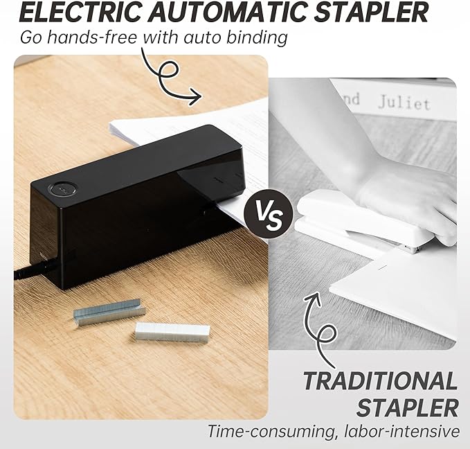 Deli Electric Stapler, Automatic Staplers for Desk with 2000 Staples & Staple Remover, 25-Sheet Capacity, No-Jam, AC or Battery Powered Staplers for Office Home School, Black