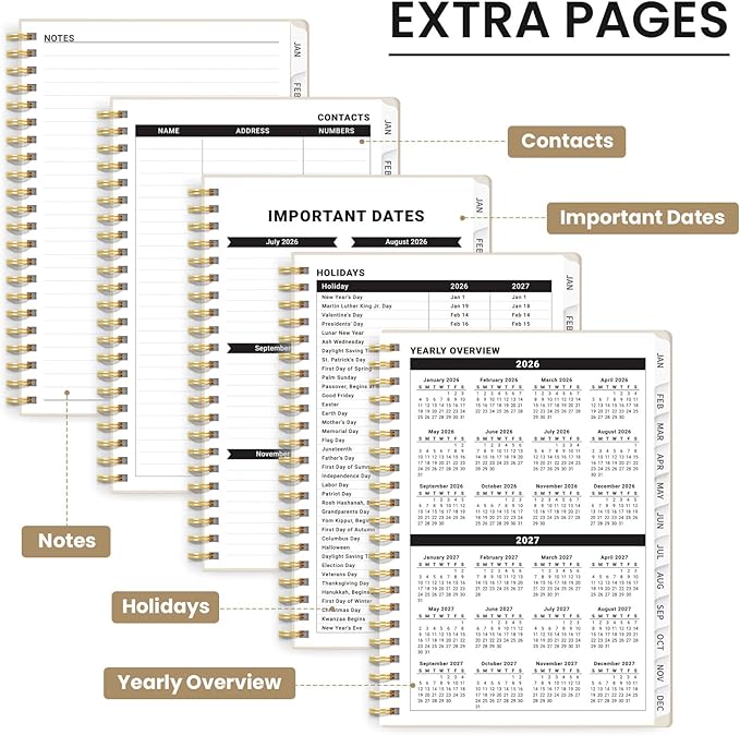 2026 Planner - Weekly and Monthly Planner, January 2026 to December 2026, Spiral Bound 2026 Calendar Planner Book, Inner Pocket, Perfect for Office Home School Supplies - A5 (6.3" x 8.5"), Beige