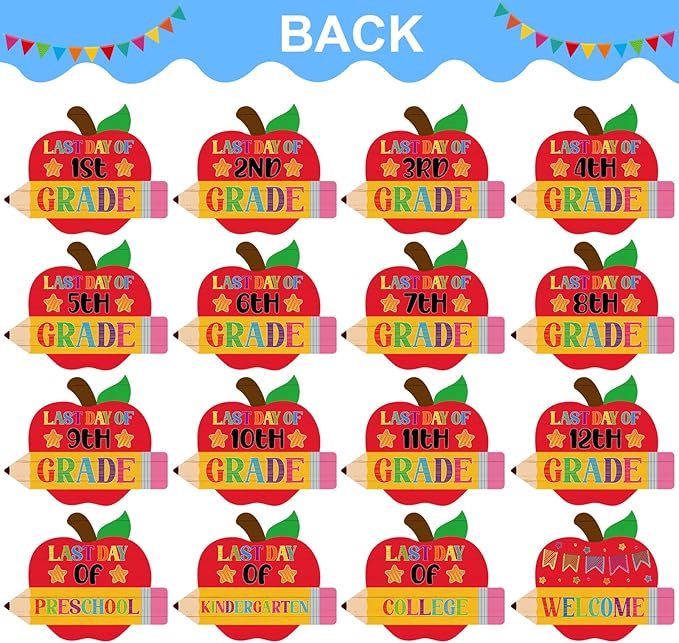 WaaHome First Day of School Chalkboard Sign - 8''x10'' First and Last Day of Preschool Kindergarten 1st Grade Sign Back to School Photo Prop Signs 15 Grades Supplies for Kids Girls Boys, Reusable