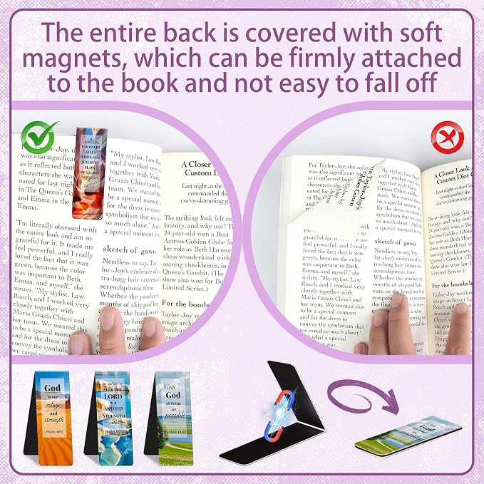 48Pack Magnetic Bookmarks Bible Bookmark Christian Bookmarks Bulk Book Marks for Reading Women Men Adults Kids Book Lovers Gifts, Cute Personalized Religious Magnet Bookmark Clips (Scenery)