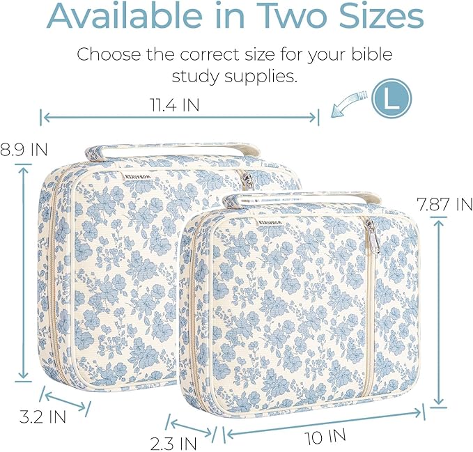 WOBAGMEN Bible Cover Case for Women,Cordoury Bible Cover with Handle,Blue Floral Bible Book Cover,Carrying Case Bible Protective Christian Gift(Cute Blue Floral, L)
