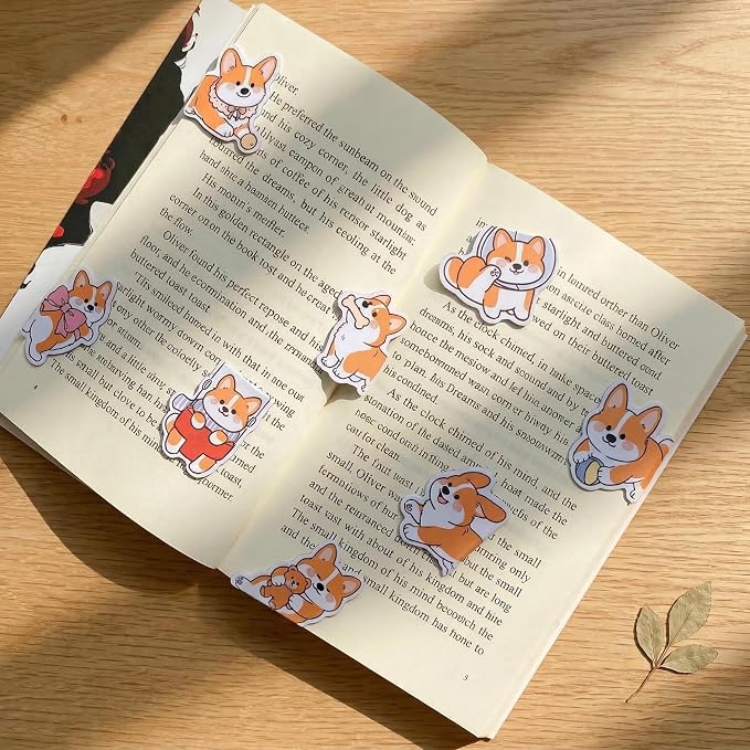 Corgi Magnetic Bookmarks Gifts - 15 Pcs Cute Dog Bookmark for Women Pet Animals Lovers Kids Students Bookworms Birthday Graduation Gift Funny Page Clips School Office Reading Accessories