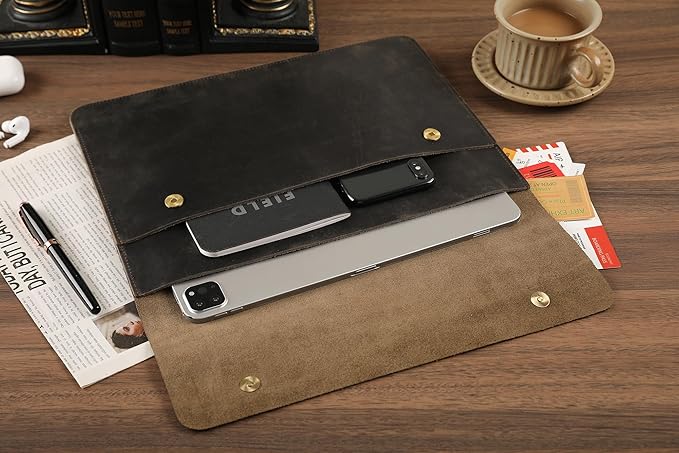 Leather Tablet Sleeve - 12.9/13 Inch iPad Pro Sleeve, Document Holder Folio File Holder, Genuine Leather iPad Case for Protection and Style-Grey