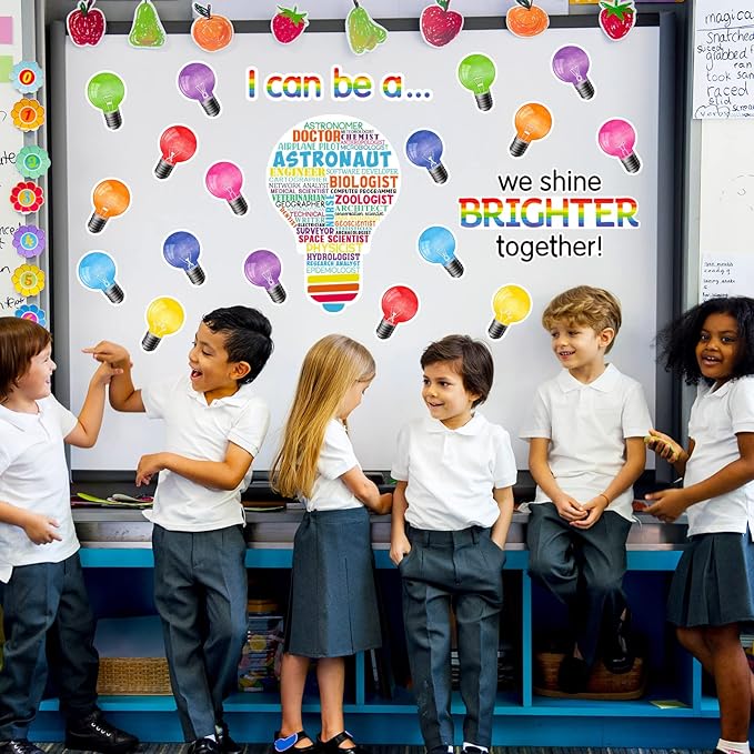 Zonon 49 Pcs Careers Poster for Classroom Science Bulletin Board Decoration Stem Classroom Decor for Elementary Pre School Educational Light Bulb Cutouts Tags(Colorful Background)
