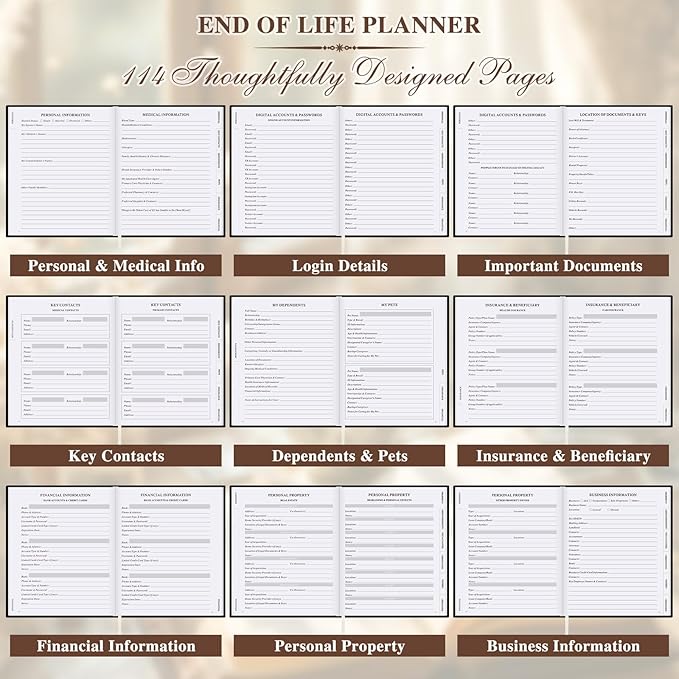 Lanpn End of Life Planner Death Organizer with Tabs, Final Wishes & Financial Estate Planning Journal, When I Die Journal for Senior, Before Death Life and Care Plan Book, Black, Leather Hardcover