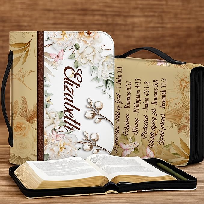 Personalized Bible Cover for Men, Christian Bible Case PU Leather, Jeus Bags Religious Appreciation Gifts for Women Girls Daughter Christian with Handle Zipper (BIBLE-07, M-2XL)
