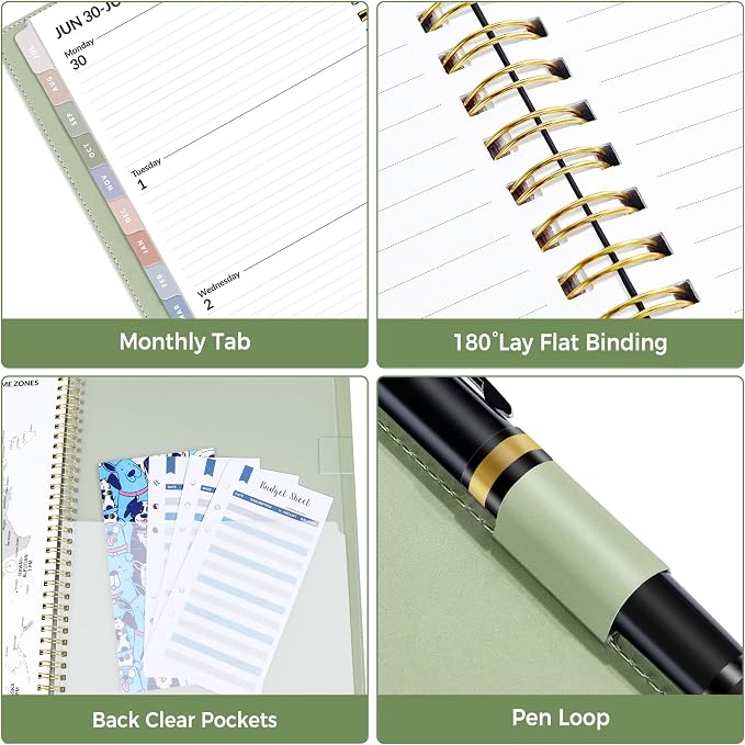 SUNEE 2026 Weekly & Monthly Planner 6.2"x8.5"- 12 Month (January 2026 - December 2026), Vegan Leather Cover, Pocket, Bookmark, Notes, Monthly Tab, Sage Green