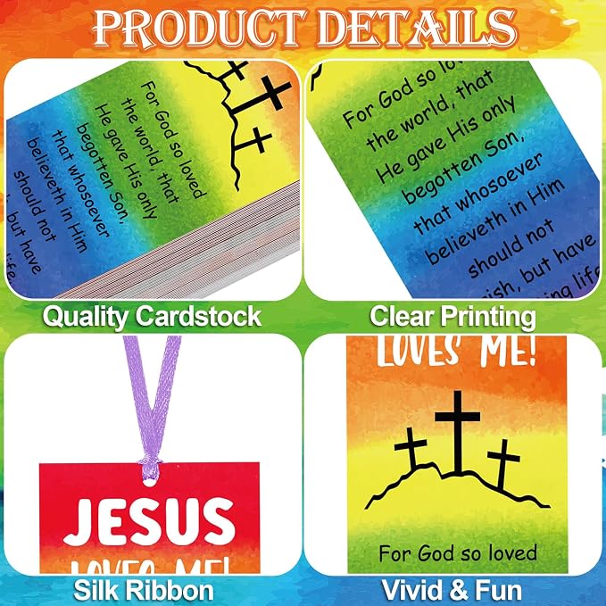 Jetec 60 Pcs Religious Bookmark for Kid Christian Bookmarks Jesus Loves Me Bookmarks John 3 16 Christian Gifts Bible Verse for Sunday School Church Summer Party Reading Rewards