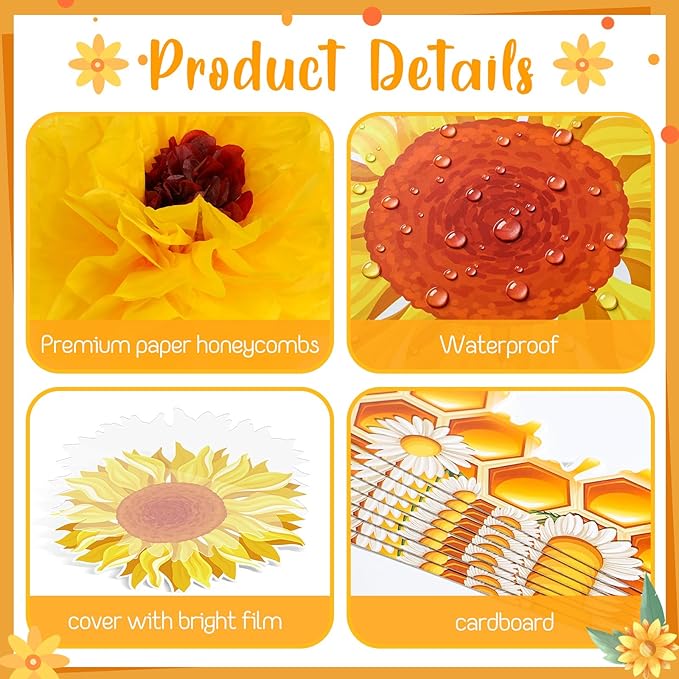 Qilery 103 Pcs Bee Amazing Bulletin Board Sets Cute Bee Honey Bulletin Board Cutouts Borders 3D Sunflower Classroom Bulletin Board Decoration for Spring Summer School Chalkboard Wall Door Decor