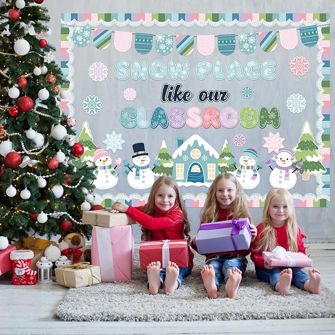 Pastel Winter Bulletin Board Set Snow Place Like Our Classroom Decorations Snowmen Gingerbread House Snowflakes Cutouts for Winter Holiday Christmas School Office Supplies