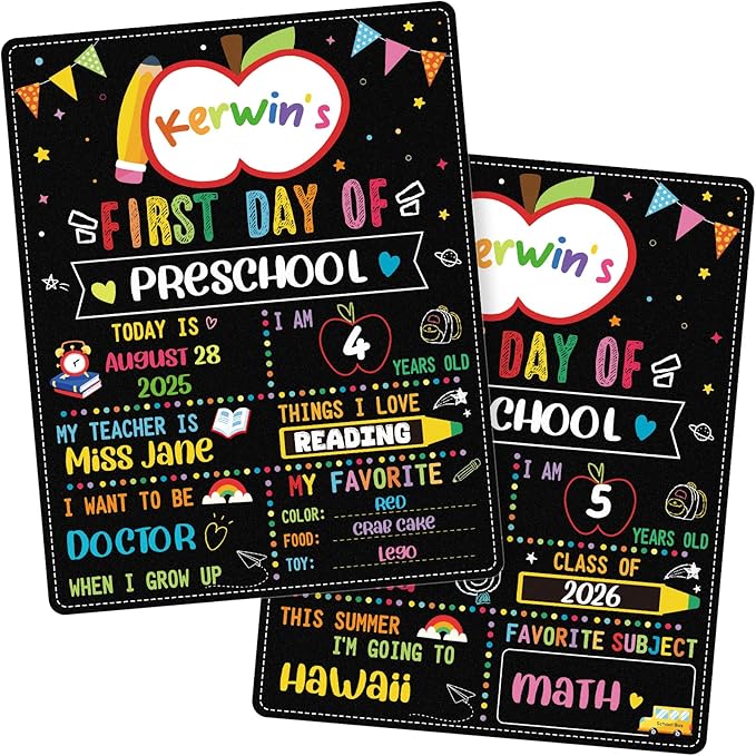 FaCraft First Day of School Sign Board - 11"×14" Double Sided First & Last Day of Preschool Pre-K Kindergarten Chalkboard Reusable and Erasable Sign Photo Prop Gift Back to School Supplies