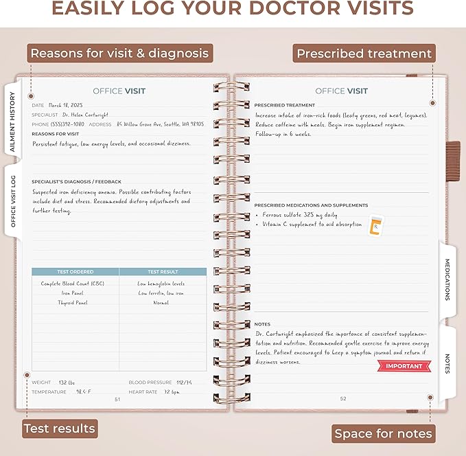 Clever Fox Personal Health Record Keeper – Medical Care Planner – Wellness & Medication Tracker Journal for Patients – Organizer Notebook, Daily Tracking Log Book & Appointment Diary (Rose Gold)