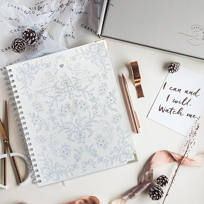 Bride Squad Wedding Planner Book and Organizer | Bridal Wedding Planner Book with Countdown Calendar & Checklists | A Thoughtful Engagement Gifts for Couples, Blue & White Floral