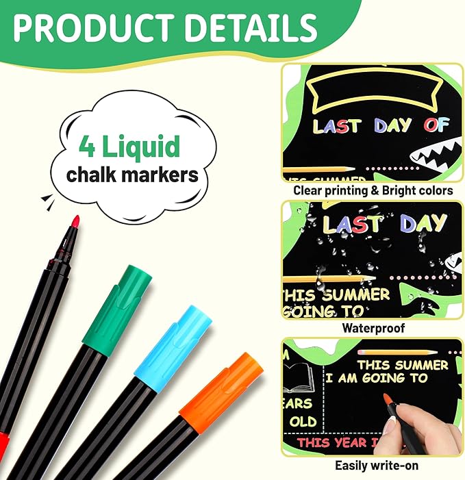 First and Last Day of School Chalkboard Sign with 4 Chalk Markers -12''×11'' Double Sided Back to School Sign Photo Prop for Preschool Kindergarten (Black-Dinosaur)