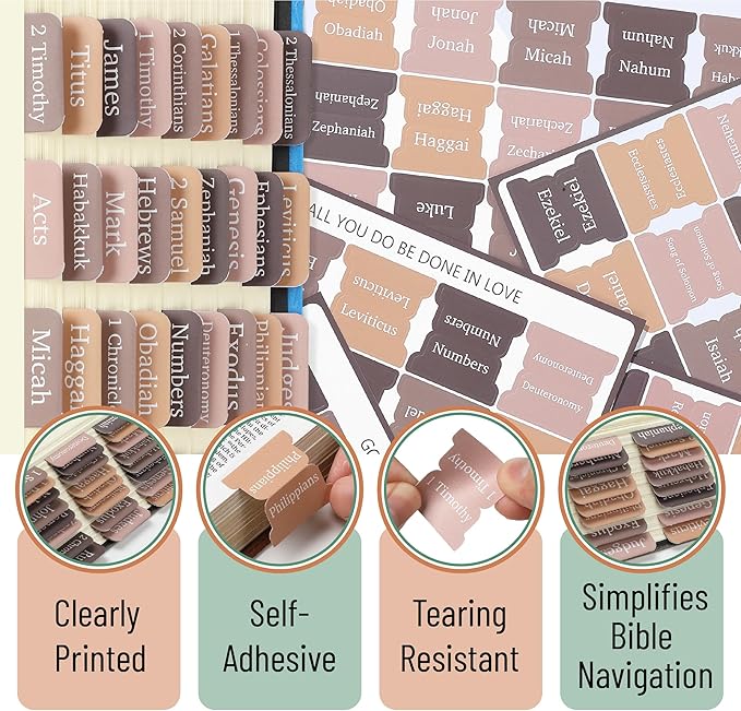 Mr. Pen- Bible Tabs, 75 Tabs, Oak Forest, Laminated Bible Tabs for Women and Men, Bible Tabs for Study Bible, Large Print Bible Index Tabs, Bible Book Tabs, Bible Labels Tabs, Mr. Pen Bible Tabs