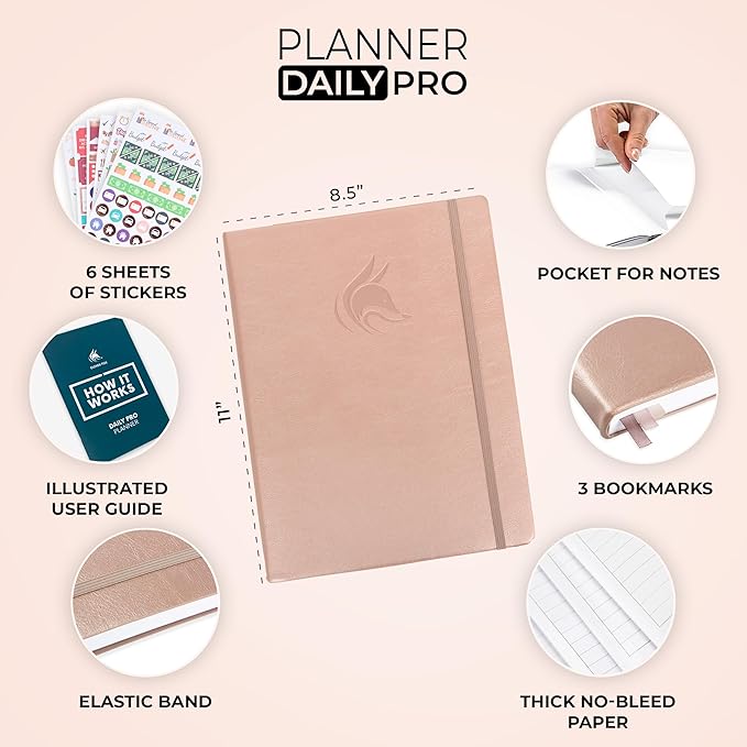 Clever Fox Planner Daily PRO - 8.5 x 11" A4 Size Daily Life Planner and Gratitude Journal to Increase Productivity, Time Management and Hit Your Goals - Undated - Lasts 3 Months (Pearl)