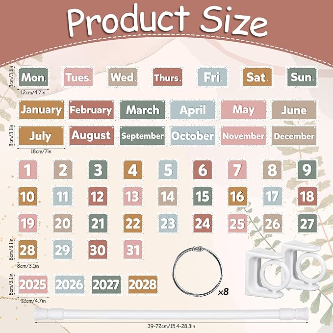 FYSUIMU Boho Calendar Bulletin Board Set Flip Calendar with 54 Cards & Adjustable Holder for Back to School Classroom Home Office DIY Decoration Supplies