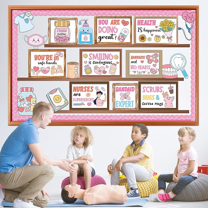 Nurse Bulletin Board Decorations Set Health Inspirational Bookshelf Classroom Decoration Back to School Bulletin Board Positive Nursing Paper Cutout for Nurse Day Hospital Clinic Medical RN Wall Decor
