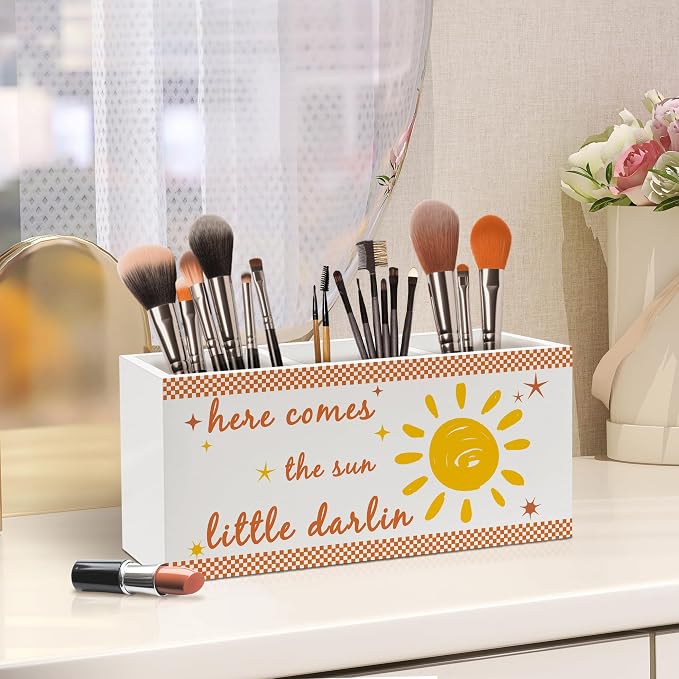 Boho Sunshine Classroom Pen Holder, Boho Office Pen Pencil Holder Organizer for Desk Accessories, Sunshine Nursery Wooden Box Desk Decor for Kids Nursery Room Classroom Desk Decorations