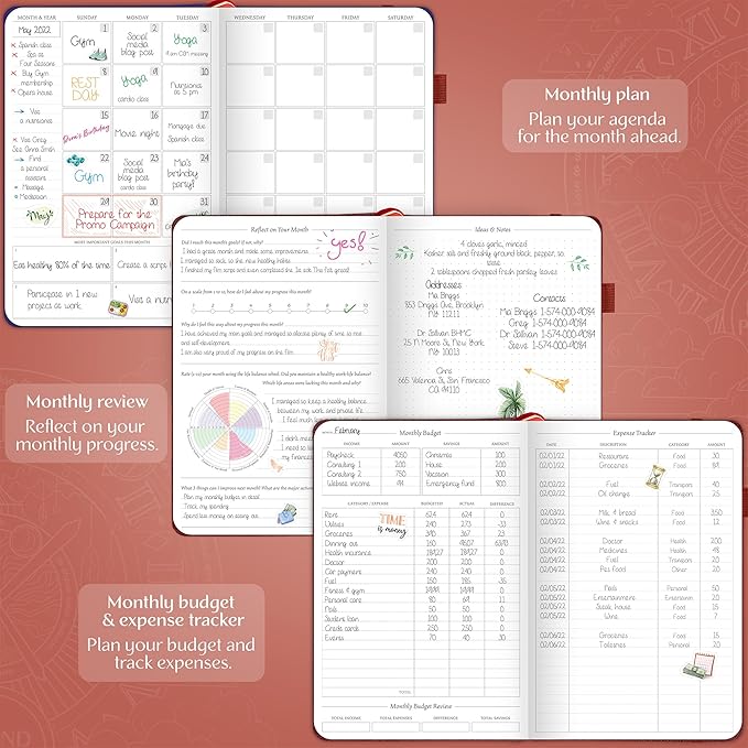Legend Weekly Planner Premium – Undated Weekly, Monthly & Budget Planner – Life Organizer for Time Management & Productivity, A5 (Wine Red)