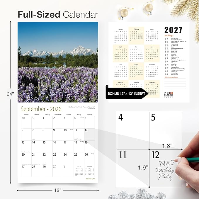 RED EMBER Select - Untamed & Scenic National Parks 2026 Wall Calendar 12 Month | 12" x 24" Open | Thick & Sturdy Paper | Giftable | Nature Calendar 2026