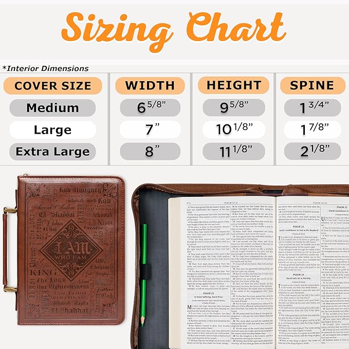 Christian Art Gifts Men's Classic Bible Cover Names of God Exodus 34:6, Brown Faux Leather, Medium