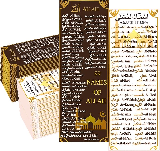 50 pcs 99 Names of Allah Bookmark Arabic English Islamic Bookmarks Reflecting on The Names of Allah Ramadan Eid Gifts Bulk Quran Muslim Islamic Arabic Gifts for Women Men Quran Learning