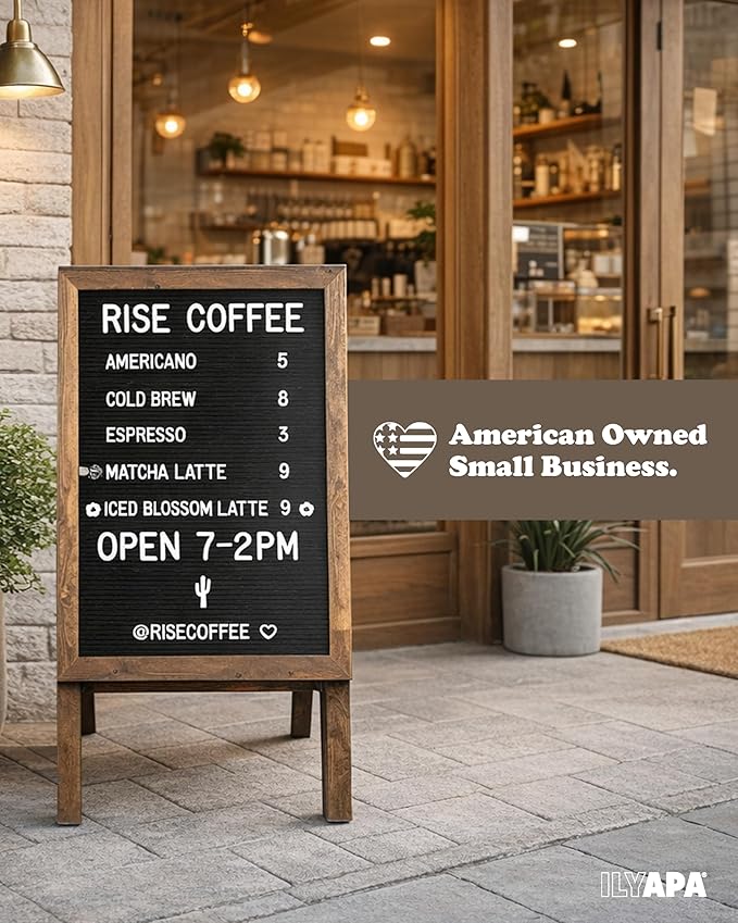 Ilyapa A Frame Sandwich Board Signs Outdoor Chalkboard & Felt Letter Board Sign with Changeable Letters - Wooden 36 x 20 in. Double Sided Magnetic Chalk Board & Letterboard for Sidewalk Advertising