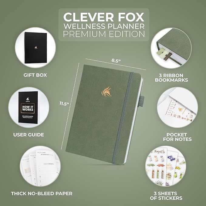 Clever Fox Wellness Planner Premium – Daily Lifestyle Journal to Support Health, Nutrition & Exercise – Healthy Living Journal with Meal, Exercise & Habit Trackers – Lasts 3 Months (Cypress)