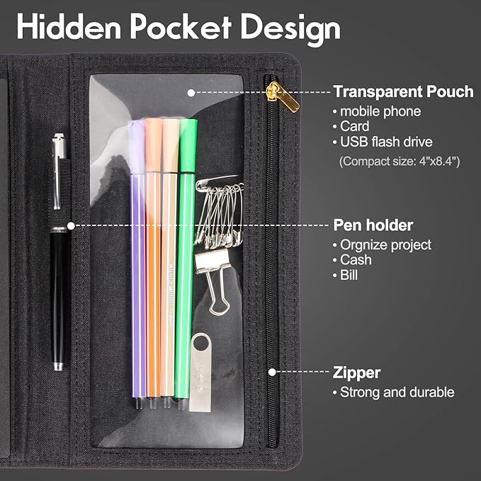 Trifold Planner Cover for Rocketbook Smart Notebook | Executive Size A5 (8.8"x6") Portfolio Organizer with File Pocket | Waterproof Protective Case for Rocketbook & Accessories (Black)