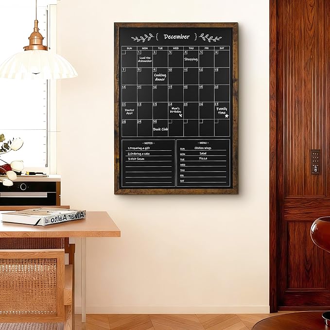 Chalkboard Calendar for Wall,20" x 28" Rustic Framed Magnetic Chalkboard for Home Kitchen Office School