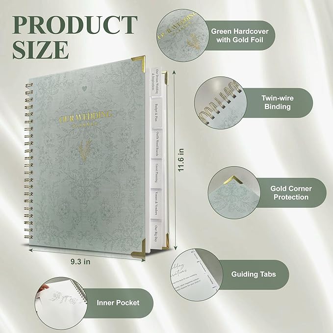 Bride Squad Wedding Planner Book and Organizer | Bridal Wedding Planner Book with Countdown Calendar & Checklists | A Thoughtful Engagement Gifts for Couples, Green Floral