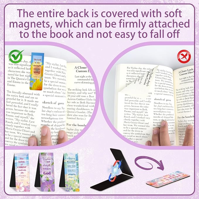 96Pack Magnetic Bookmarks Bible Bookmark Christian Bookmarks Bulk Book Marks for Reading Women Men Adults Kids Book Lovers Gifts, Cute Personalized Religious Magnet Bookmark Clips (Flower)